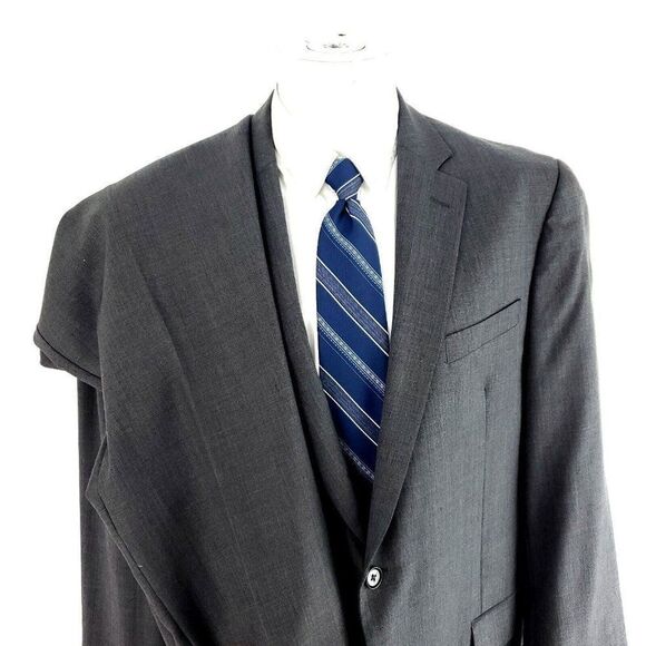 Pronto Uomo Wool 2 Button 2 Piece Suit 44R Portly Gray 40/28 Flat Front High Ris - Picture 1 of 11
